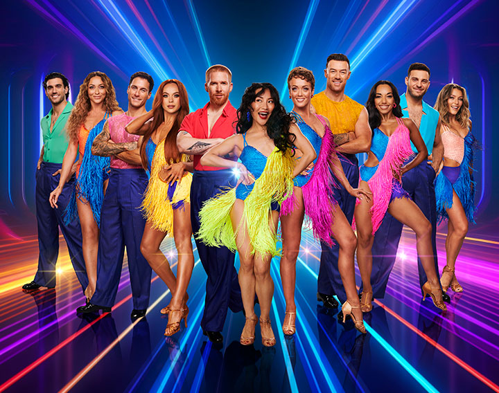 Strictly Pros Cast L-R Julian Caillon, Luba Mushtuk, Gorka Marquez, Alexis Warr, Neil Jones, Nancy Xu, Lauren Oakley, Kai Widdrington, Michelle Tsiakkas, Vito Coppola, Jowita Przystal Credit Matt Crockett