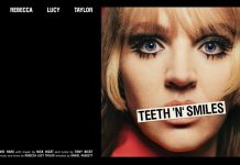 Teeth n smiles 1960's image of a girls face with false eyelashes, blue eyes and blond hair