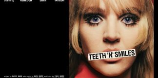 Teeth n smiles 1960's image of a girls face with false eyelashes, blue eyes and blond hair