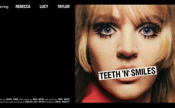 Teeth n smiles 1960's image of a girls face with false eyelashes, blue eyes and blond hair